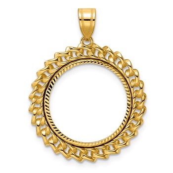 14k Diamond Cut Curb with 18.0mm Prong Coin Bezel Pendant
