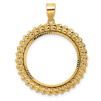 14k Diamond Cut Curb with 22.0mm Prong Coin Bezel Pendant
