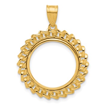 14k Polished Curb with 16.5mm Prong Coin Bezel Pendant