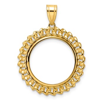 14k Polished Curb with 18.0mm Prong Coin Bezel Pendant