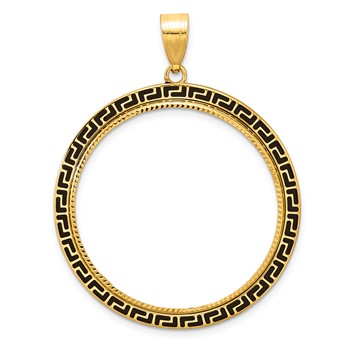 14k Diamond Cut and Black Enamel Greek Key with 32.7mm Prong Coin Bezel Pen