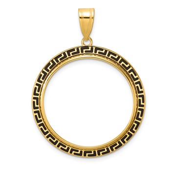 14k Polished and Black Enamel Greek Key with 27.0mm Prong Coin Bezel Pendan