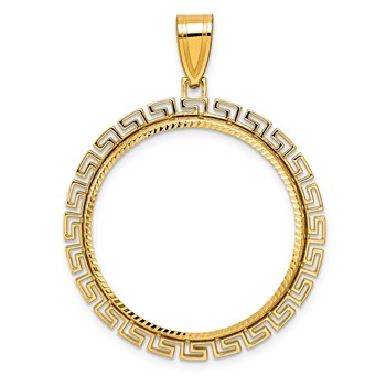 14k Diamond Cut Greek Key with 27.0mm Prong Coin Bezel Pendant