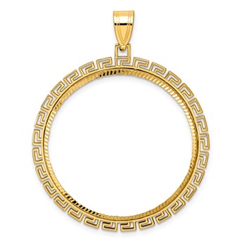 14k Diamond Cut Greek Key with 32.7mm Prong Coin Bezel Pendant