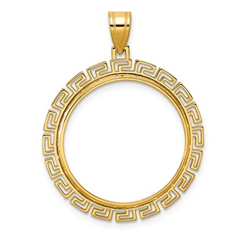14k Polished Greek Key with 22.0mm Prong Coin Bezel Pendant