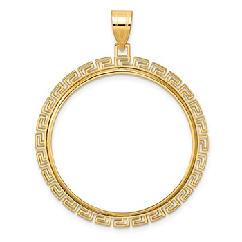 14k Polished Greek Key with 32.0mm Prong Coin Bezel Pendant