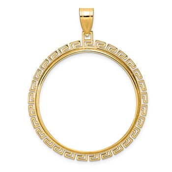 14k Polished Greek Key with 32.7mm Prong Coin Bezel Pendant