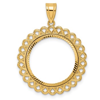 14k Diamond Cut Loop with 18.0mm Prong Coin Bezel Pendant
