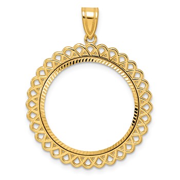 14k Diamond Cut Loop with 22.0mm Prong Coin Bezel Pendant
