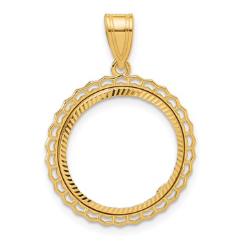 14k Diamond Cut Poly Edge with 16.5mm Prong Coin Bezel Pendant