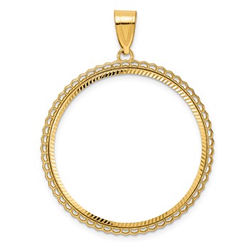 14k Diamond Cut Poly Edge with 32.0mm Prong Coin Bezel Pendant