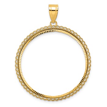 14k Diamond Cut Poly Edge with 32.7mm Prong Coin Bezel Pendant