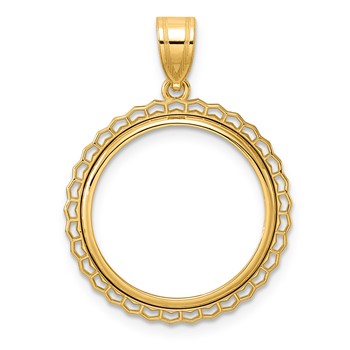 14k Polished Poly Edge with 18.0mm Prong Coin Bezel Pendant