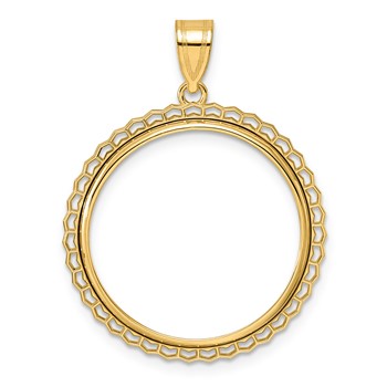 14k Polished Poly Edge with 22.0mm Prong Coin Bezel Pendant