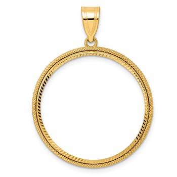 14k Diamond Cut Popcorn with 27.0mm Prong Coin Bezel Pendant