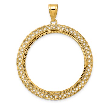 14k Diamond Cut Quad Loop with 32.0mm Prong Coin Bezel Pendant