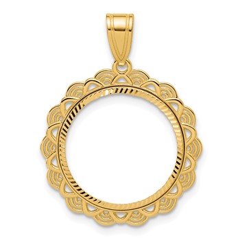 14k Diamond Cut Rainbow with 16.5mm Prong Coin Bezel Pendant