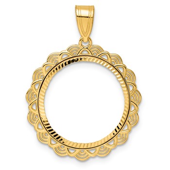 14k Diamond Cut Rainbow with 18.0mm Prong Coin Bezel Pendant