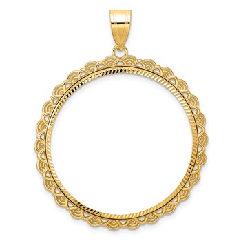 14k Diamond Cut Rainbow with 32.0mm Prong Coin Bezel Pendant