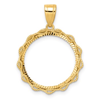 14k Diamond Cut Rope with 18.0mm Prong Coin Bezel Pendant