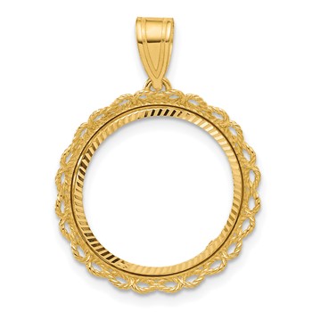 14k Diamond Cut Double Rope with 16.5mm Prong Coin Bezel Pendant