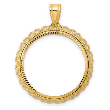 14k Diamond Cut Double Rope with 22.0mm Prong Coin Bezel Pendant