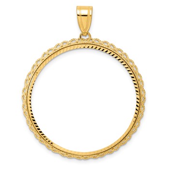 14k Diamond Cut Double Rope with 32.0mm Prong Coin Bezel Pendant