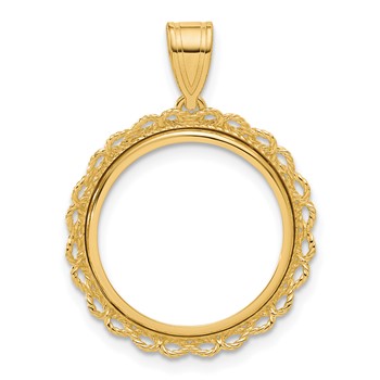 14k Polished Double Rope with 16.5mm Prong Coin Bezel Pendant
