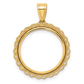 14k Polished Double Rope with 18.0mm Prong Coin Bezel Pendant
