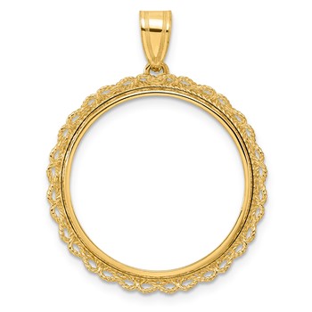14k Polished Double Rope with 22.0mm Prong Coin Bezel Pendant