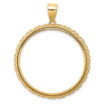 14k Polished Double Rope with 32.0mm Prong Coin Bezel Pendant