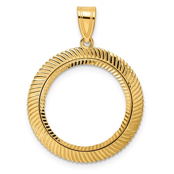 14k Diamond Cut Scalloped with 18.0mm Prong Coin Bezel Pendant