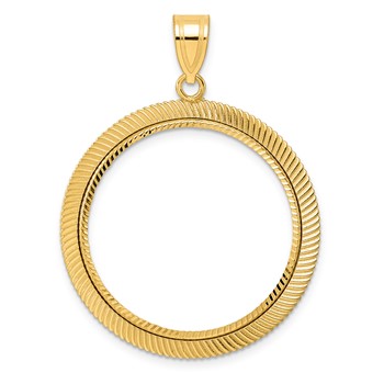 14k Diamond Cut Scalloped with 27.0mm Prong Coin Bezel Pendant