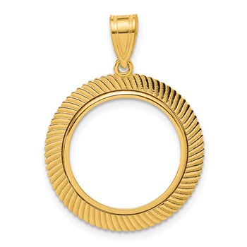 14k Polished Scalloped with 16.5mm Prong Coin Bezel Pendant