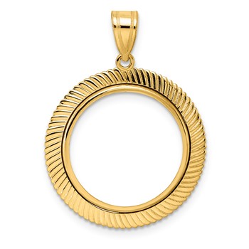 14k Polished Scalloped with 18.0mm Prong Coin Bezel Pendant