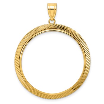 14k Polished Scalloped with 32.7mm Prong Coin Bezel Pendant