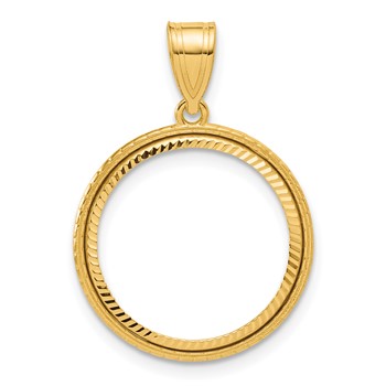 14k Diamond Cut Squares with 16.5mm Prong Coin Bezel Pendant