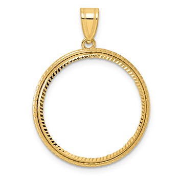 14k Diamond Cut Squares with 22.0mm Prong Coin Bezel Pendant