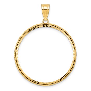 14k Diamond Cut Squares with 32.0mm Prong Coin Bezel Pendant