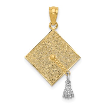14k with White Rhodium 3-D Graduation Cap with Moveable Tassel Pendant