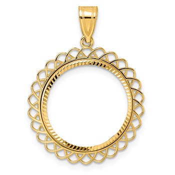 14k Diamond Cut Tilted with 18.0mm Prong Coin Bezel Pendant