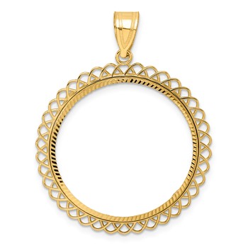 14k Diamond Cut Tilted with 27.0mm Prong Coin Bezel Pendant