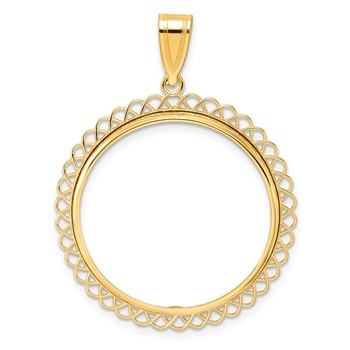 14k Polished Tilted with 27.0mm Prong Coin Bezel Pendant