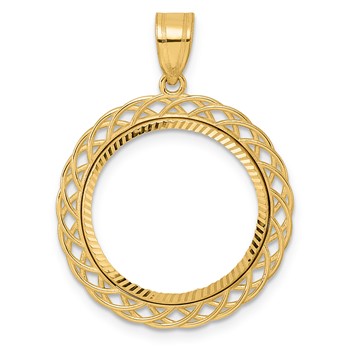 14k Diamond Cut Triple Loop with 18.0mm Prong Coin Bezel Pendant