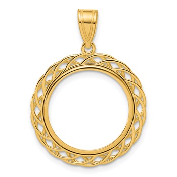 14k Polished Triple Loop with 16.5mm Prong Coin Bezel Pendant