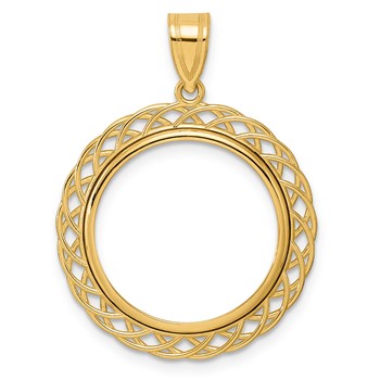 14k Polished Triple Loop with 18.0mm Prong Coin Bezel Pendant
