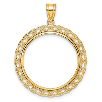 14k Polished Triple Loop with 22.0mm Prong Coin Bezel Pendant