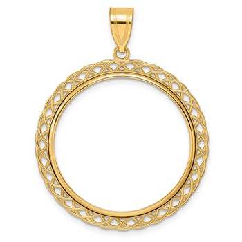 14k Polished Triple Loop with 27.0mm Prong Coin Bezel Pendant