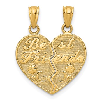14k BEST FRIENDS Heart with Flower 2-Piece Break-Apart Pendant