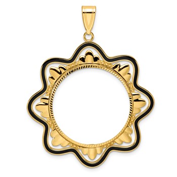 14k Diamond Cut Black Epoxy Wave with 27.0mm Prong Coin Bezel Pendant